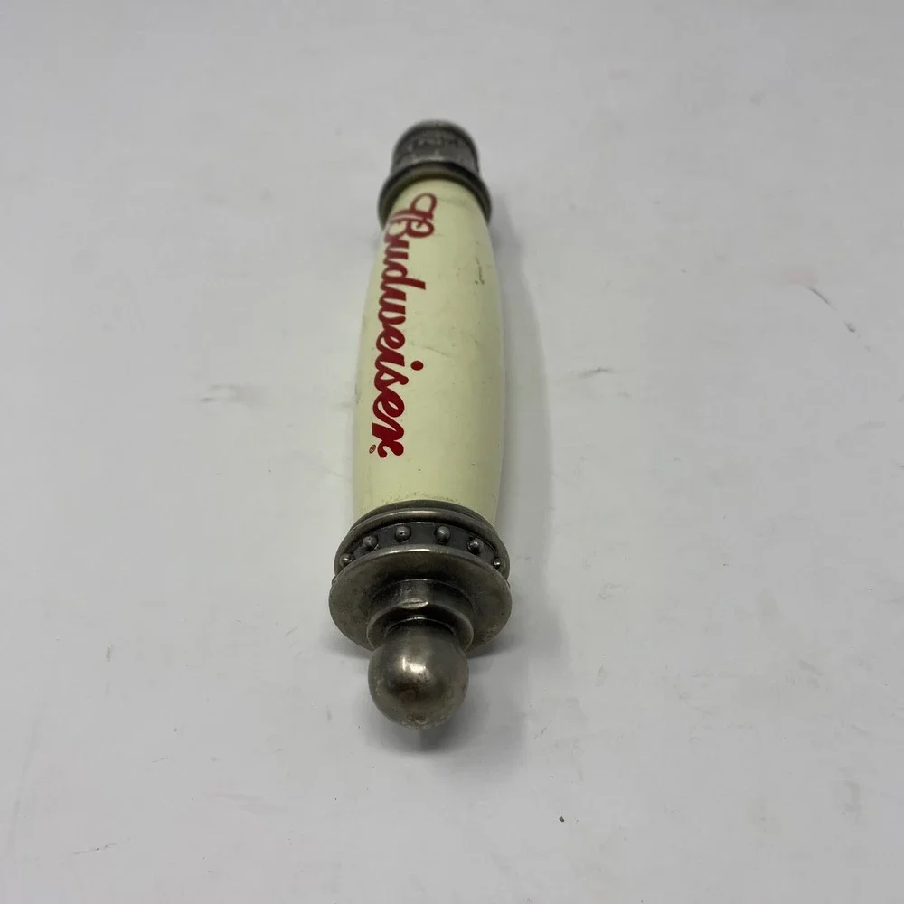 Budweiser Beer Tap Handle Vintage Ceramic Great American Lager Logo Cream Red
